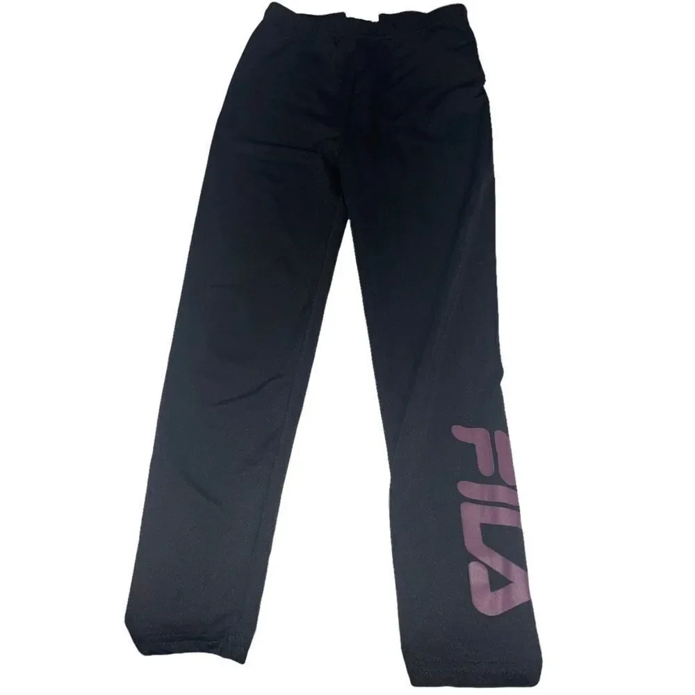 Fila Black Leggings with Purple Logo - Size 5/6‎